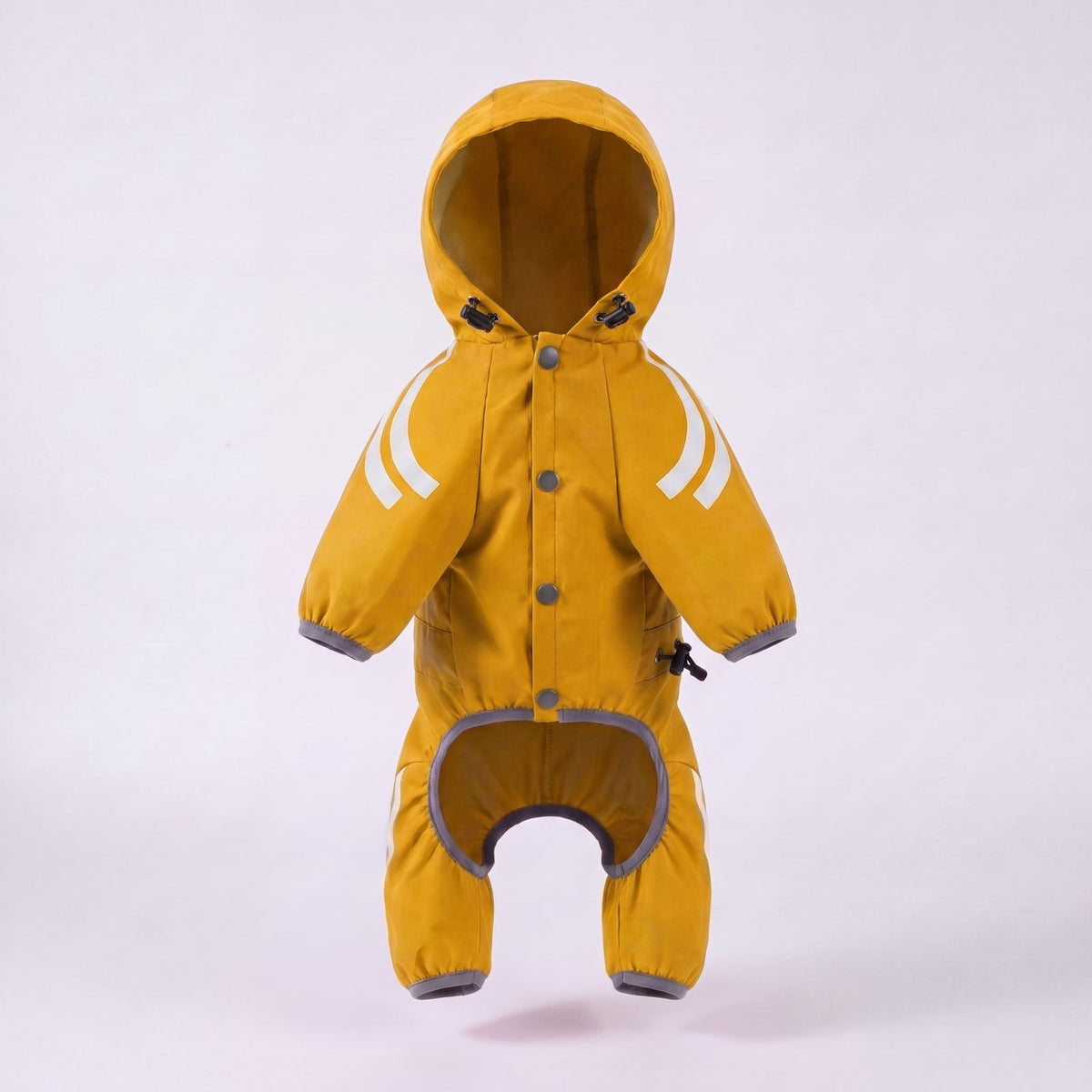 Imperméable chien jaune combinaison à capuche 4 pattes vu de face