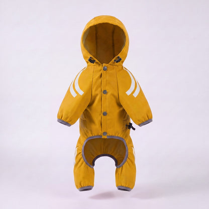 Imperméable chien jaune combinaison à capuche 4 pattes vu de face