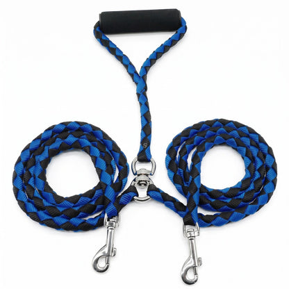Laisse double pour 2 chiens DuoWalk bleu - photo produit fond blanc