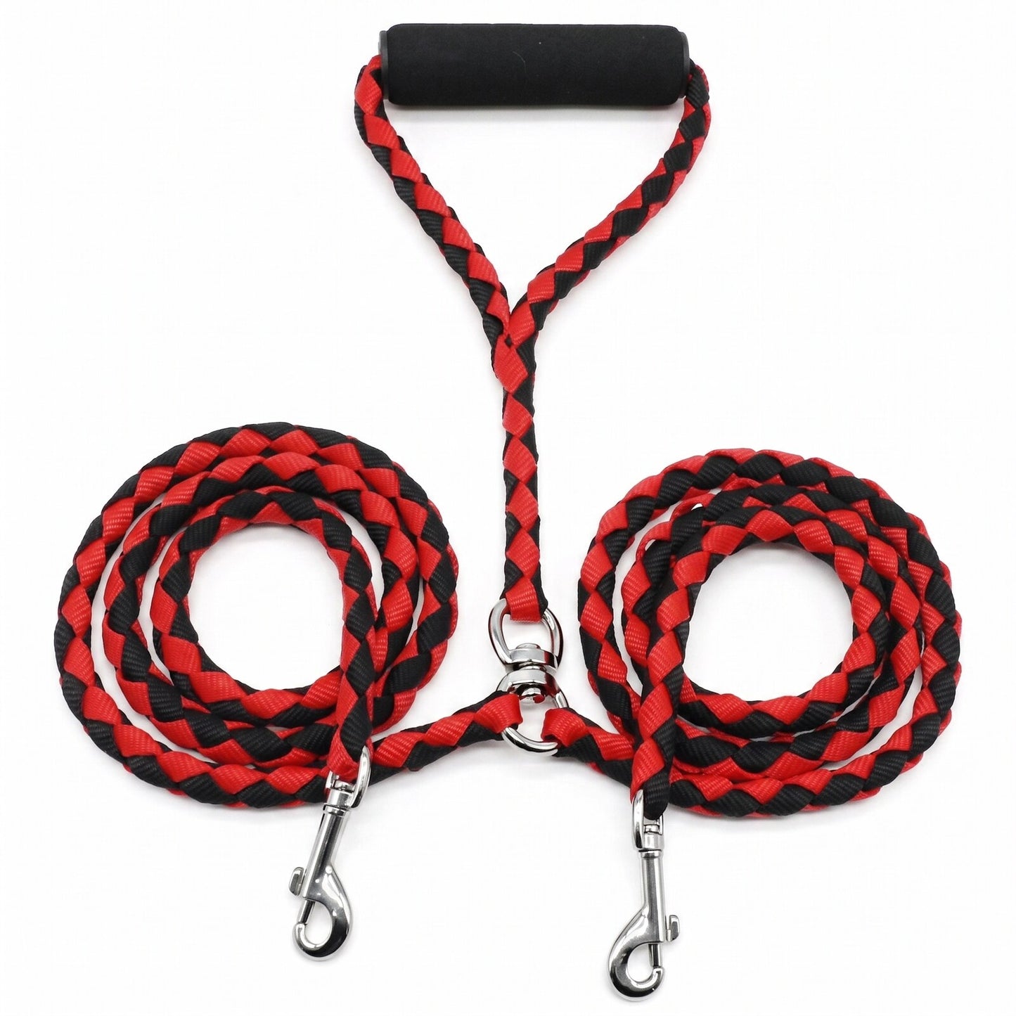 Laisse double pour 2 chiens DuoWalk rouge-noir - photo produit fond blanc