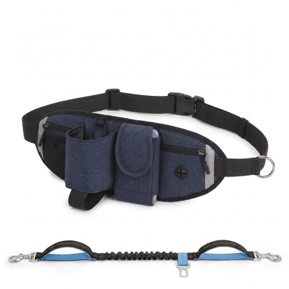 Laisse mains libres pour chien, ceinture de jogging avec sac banane coloris noir, anneau en D pour accessoires