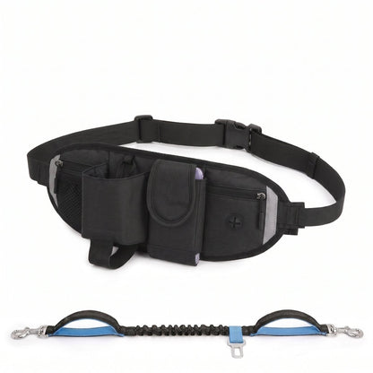 Laisse mains libres pour chien, ceinture de jogging avec sac banane coloris noir, vue produit