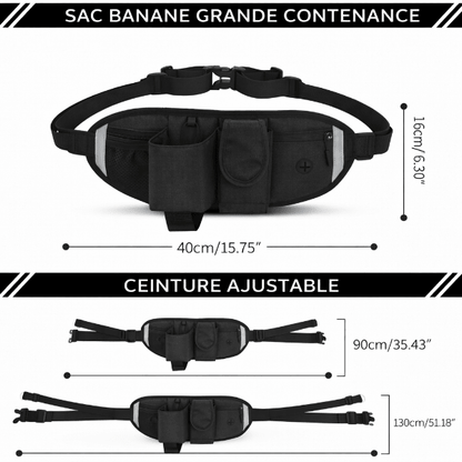 Sac banane pour laisse chien grande contenance avec dimensions et ceinture ajustable pour s adapter a toutes les tailles