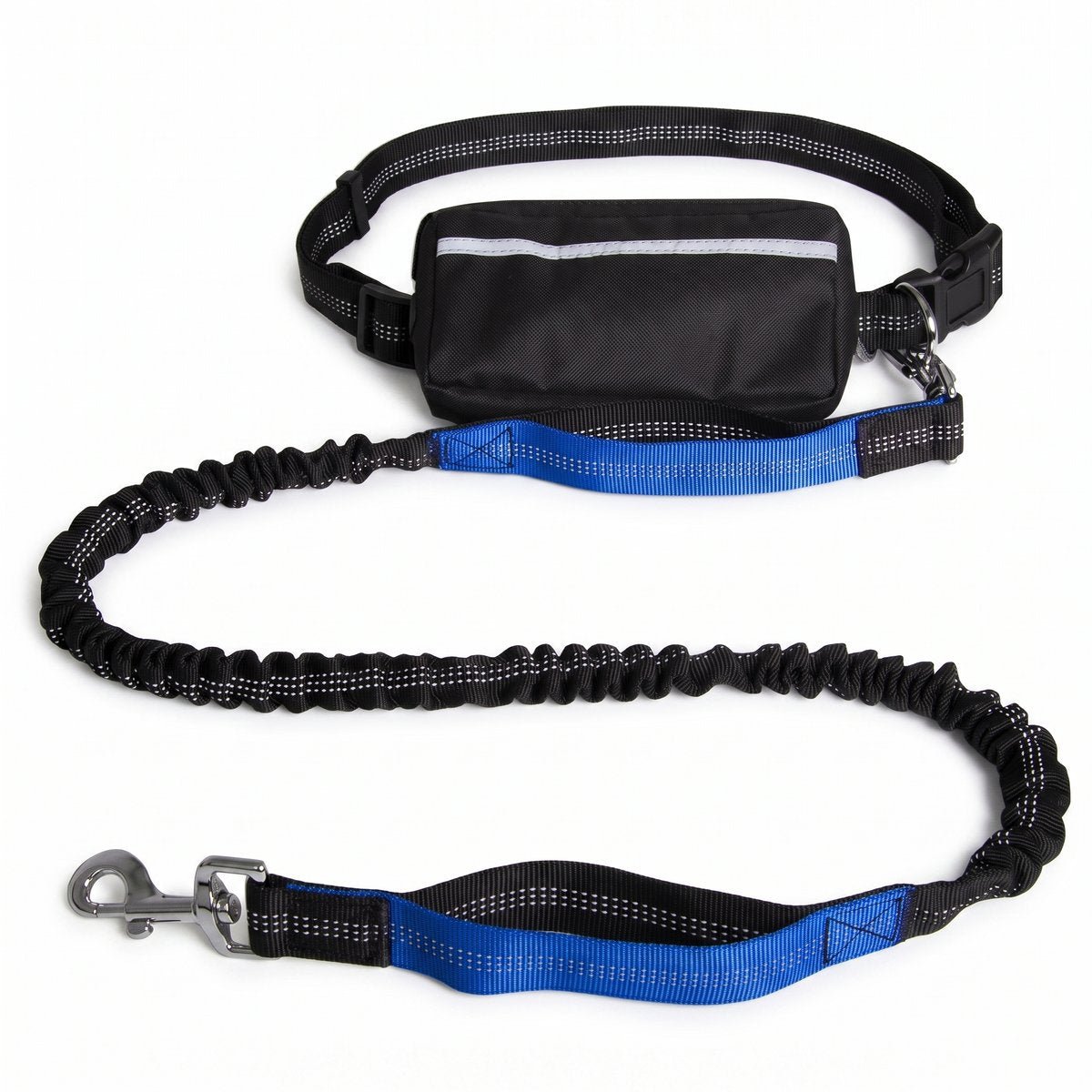 Laisse mains libres pour chien avec ceinture et pochette, coloris bleu, vue produit sur fond blanc