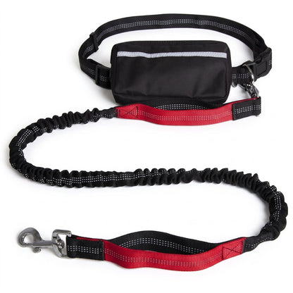 Laisse mains libres pour chien avec ceinture et pochette, coloris rouge bordeaux, vue produit sur fond blanc
