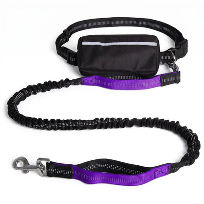 Laisse mains libres pour chien avec ceinture et pochette, coloris violet, vue produit sur fond blanc