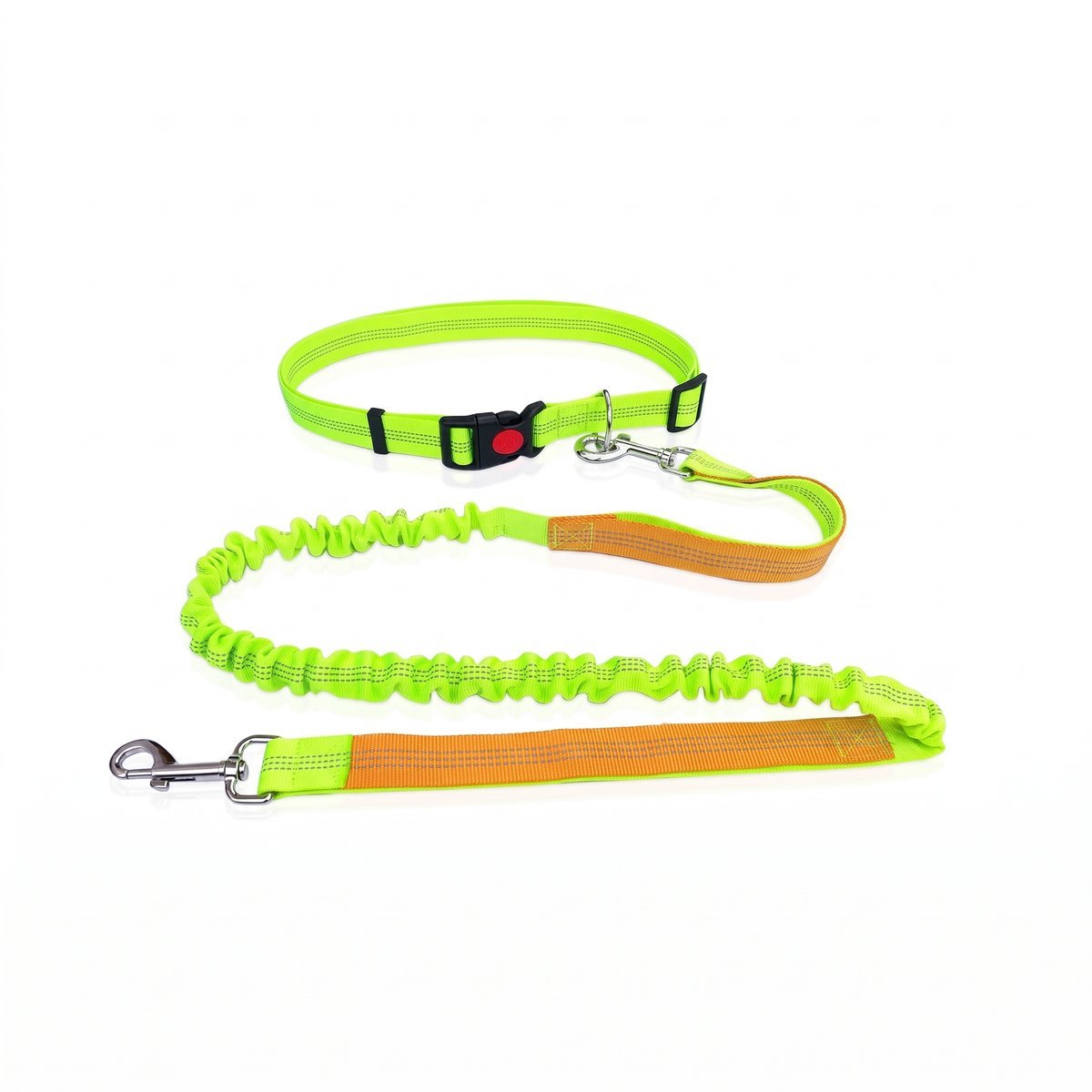 Ceinture de jogging mains libres avec laisse élastique, coloris vert et orange, vue produit