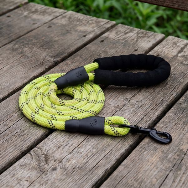 Laisse pour chien corde TrekLine Chien store jaune fluo réfléchissante haute visibilité avec poignée souple anti-brûlure pour balades nocturnes