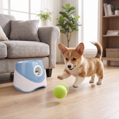 Lanceur de balle automatique pour chien - coloris bleu, chiot Corgi qui joue au salon