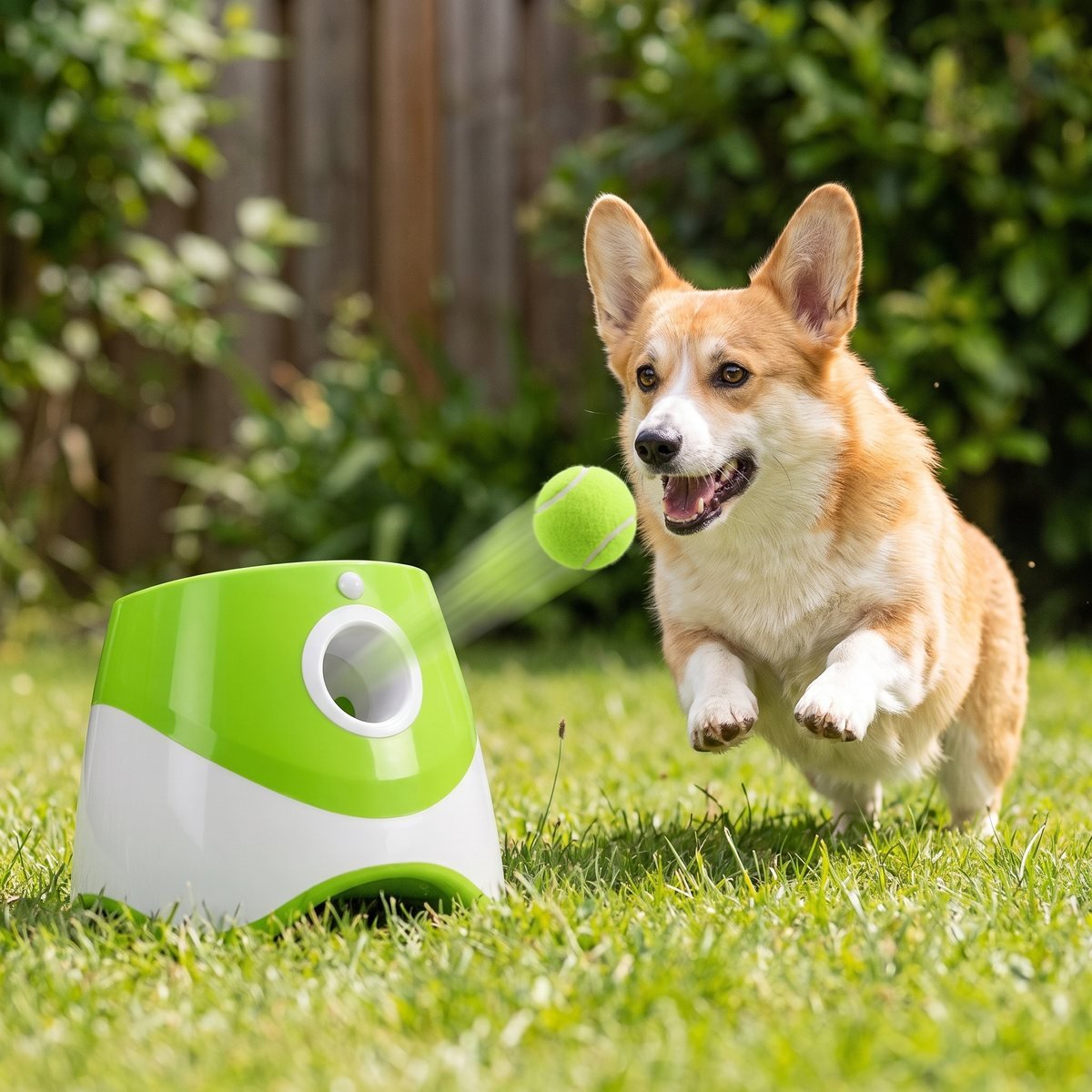 Lanceur de balle pour chien - corgi qui saute pour attraper la balle, coloris vert