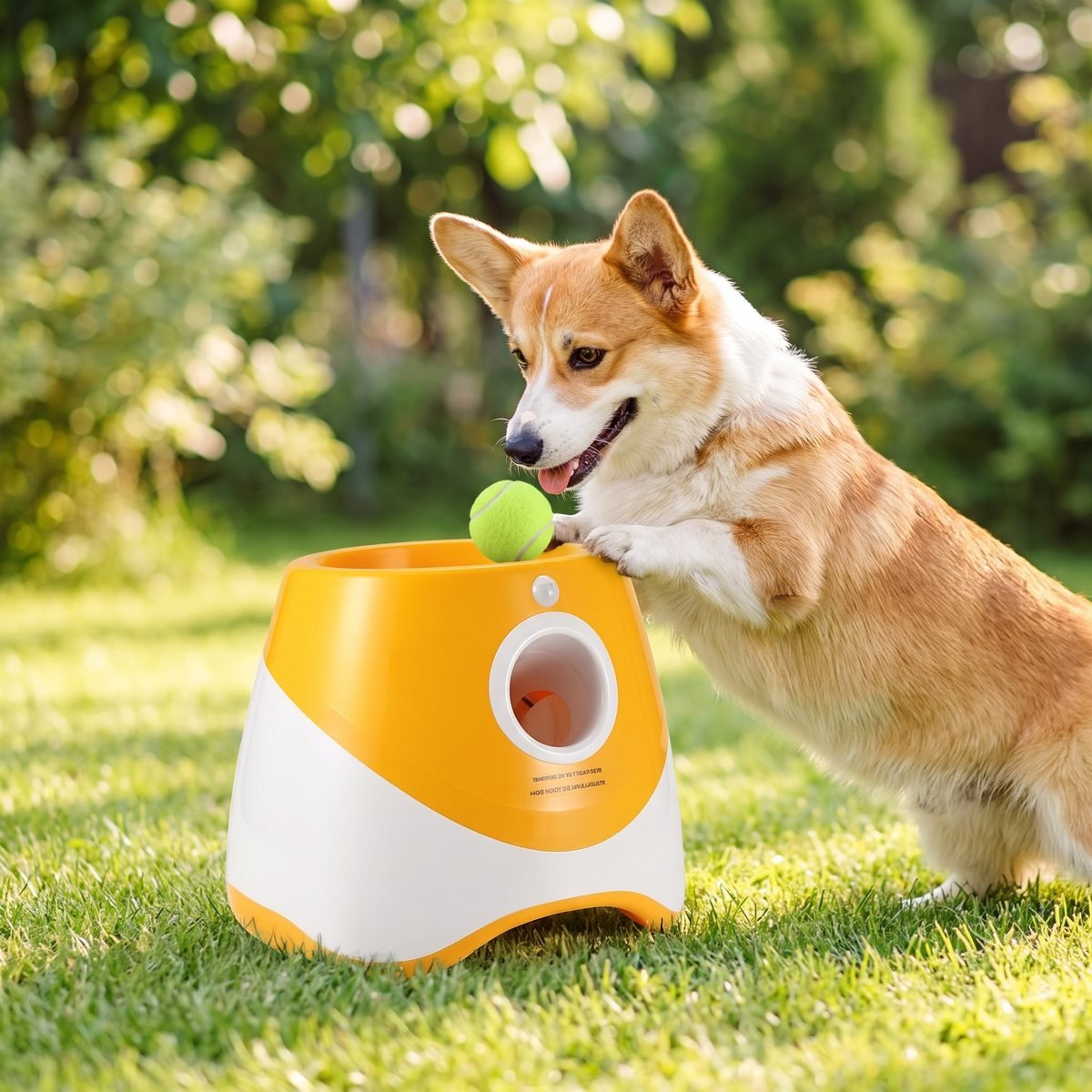 Lanceur de balle pour chien - corgi qui pose ses pattes sur le lanceur, coloris orange