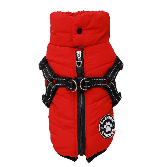 Harnais chien manteau rouge rembourré avec harnais intégré pour petit chien, chaud, confortable et sécurisé – Chienstore