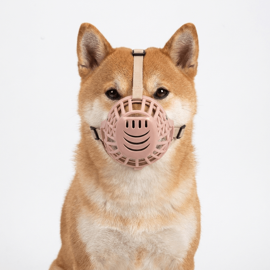 museliere cage a cordon ajustable sur shiba inu packshot vue de face