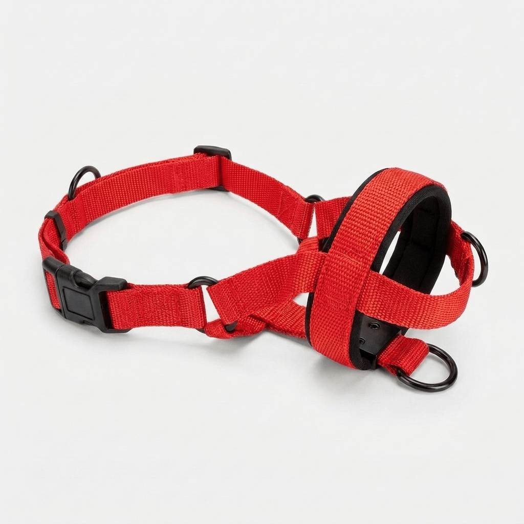 museliere chien anti traction rouge packshot produit seul structure correcte