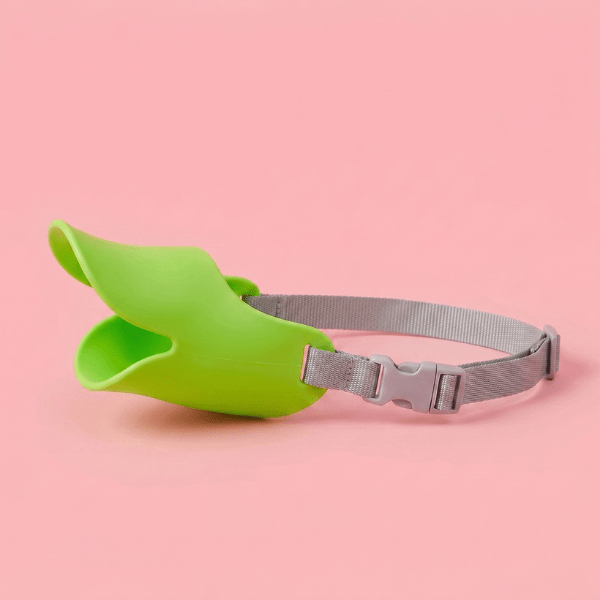 Muselière Chien Bec de Canard Chien store en silicone souple vert pomme avec sangle ajustable grise