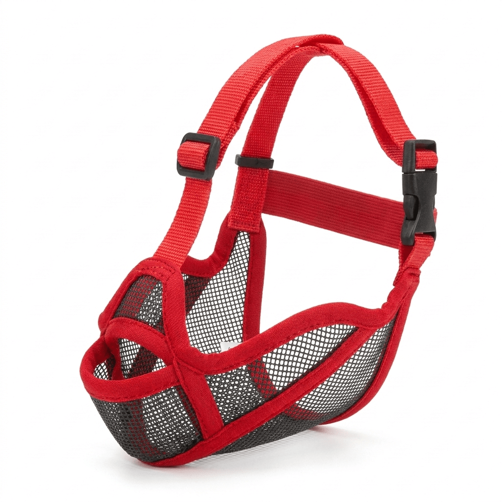 museliere chien museau plat rouge sur bouledogue francais packshot