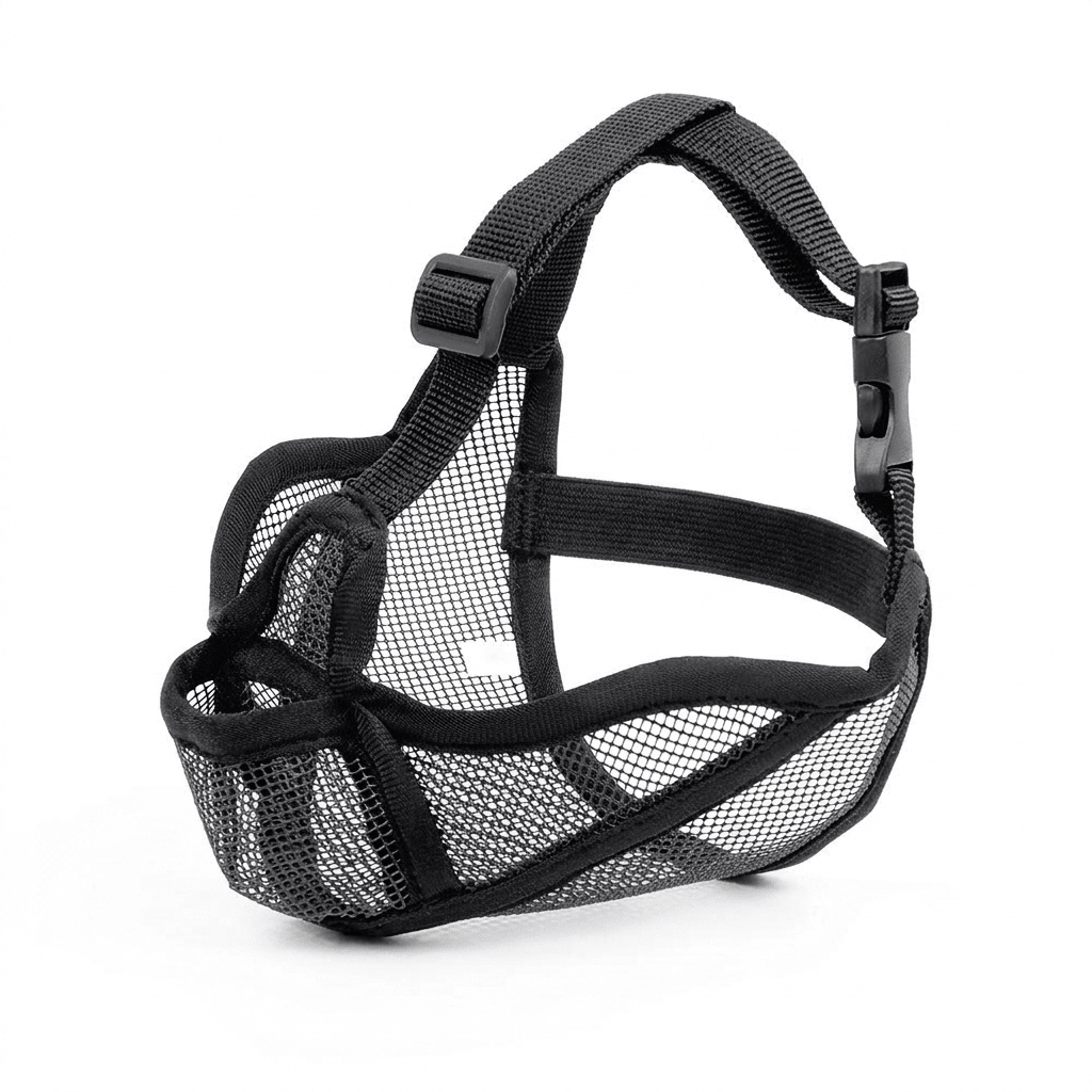 museliere chien museau plat noire sur bouledogue francais packshot