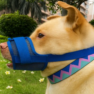 Muselière chien bleu respirant en nylon ajustable pour grands chiens – Confort Plus | Chienstore 