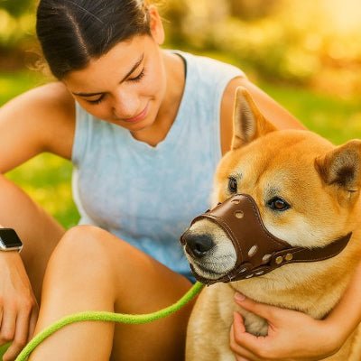 Muselière chien en cuir noir respirant ajustable | CuirProtect™