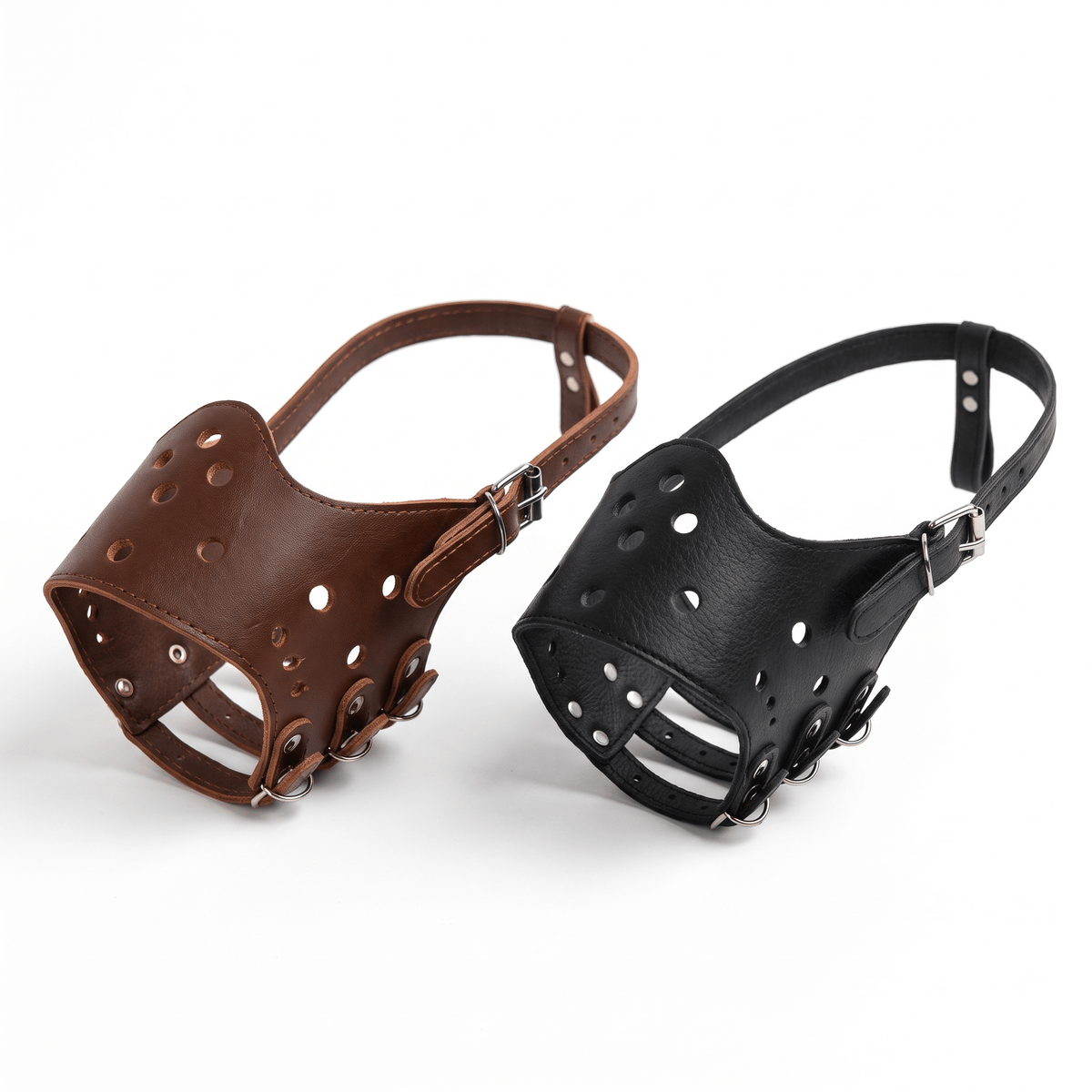museliere chien en cuir veritable marron et noir deux coloris disponibles