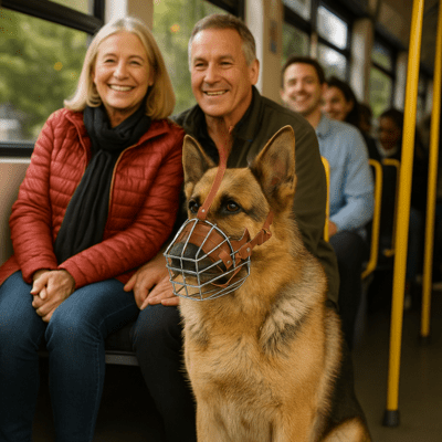 Muselière chien métal cuir pour grands chiens en transport musoguard