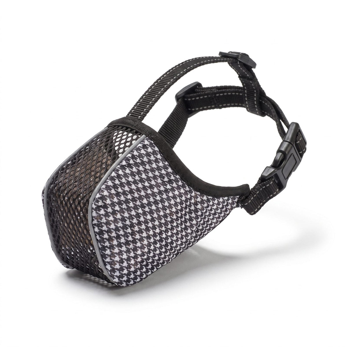 museliere chien tissu pied-de-poule packshot vue arriere sangle et boucle complete