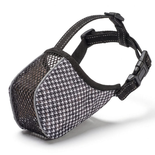 museliere chien tissu pied-de-poule packshot vue arriere sangle et boucle complete