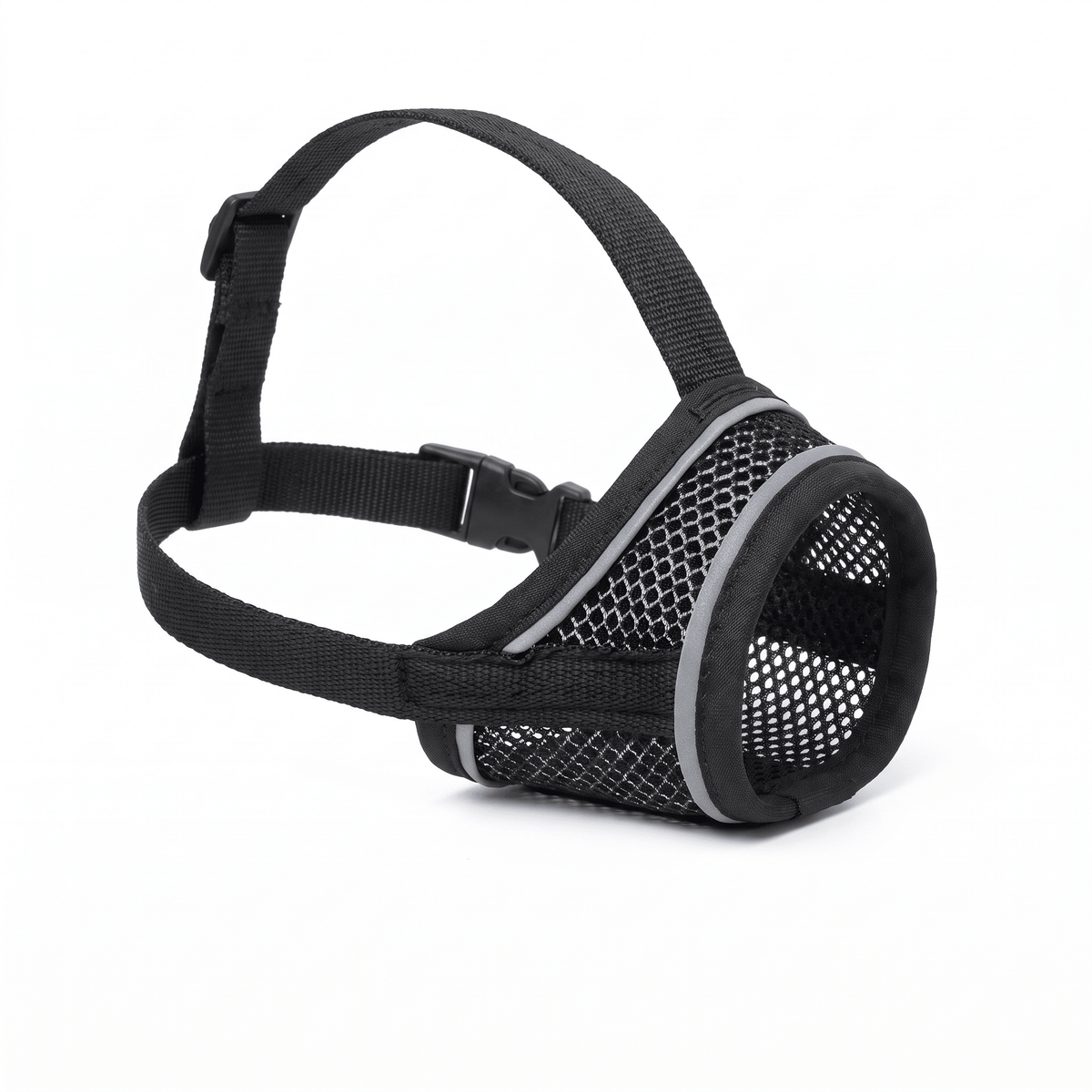 museliere chien a bande reflechissante noire packshot produit seul