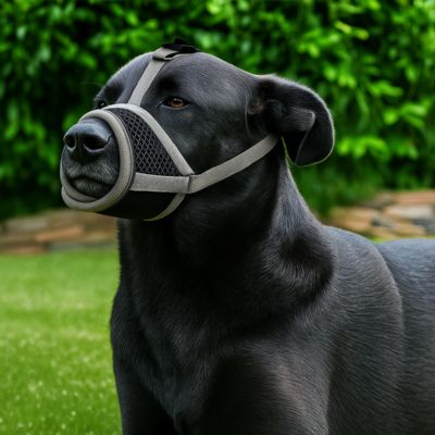 Muselière chien noire sécurité en extérieur sur labrador noir ZenMuzzle