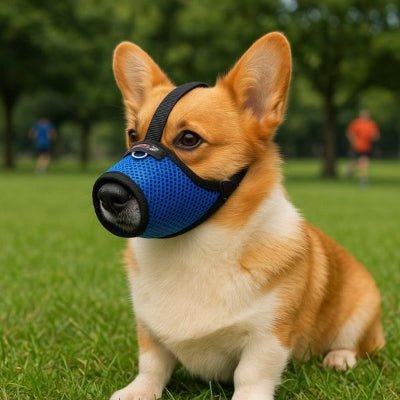 Muselière petit chien bleue sécurisée idéale pour les promenades