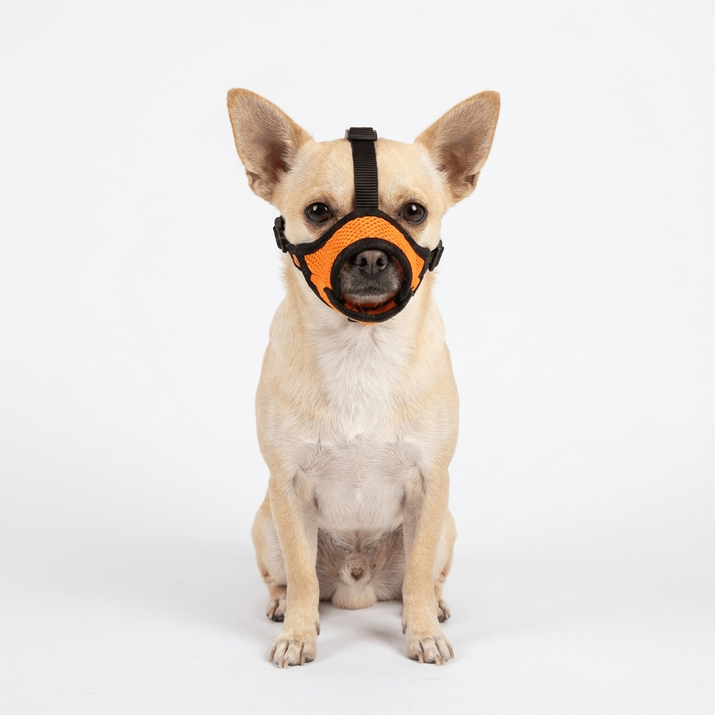 museliere petit chien a museau fin orange sur chihuahua packshot