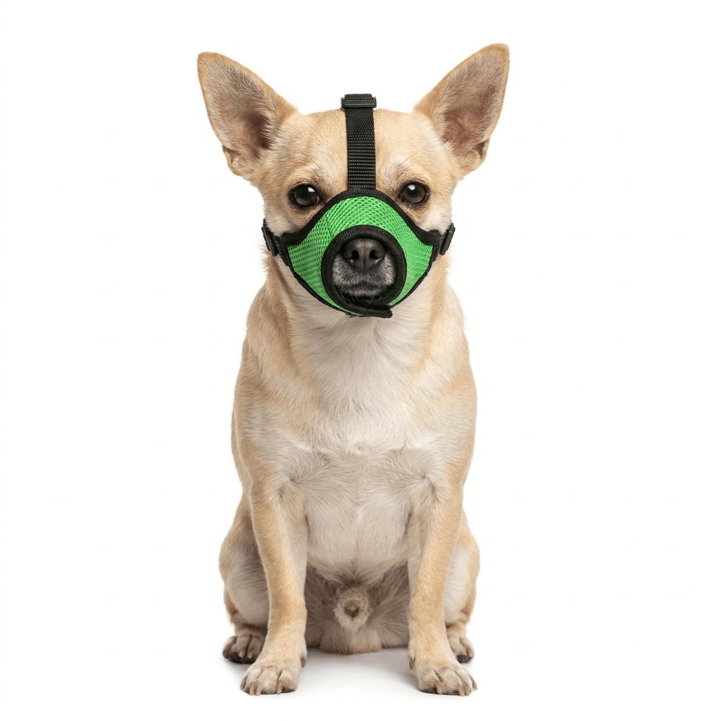museliere petit chien a museau fin verte sur chihuahua packshot