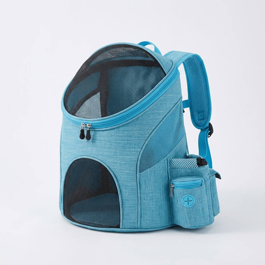 sac a dos chien a poche anti-vol Canirando coloris bleu presentation produit sur fond blanc