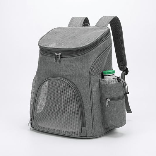 sac a dos chien a poche anti-vol Canirando coloris gris presentation produit sur fond blanc