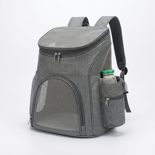 sac a dos chien a poche anti-vol Canirando coloris gris presentation produit sur fond blanc