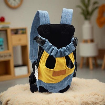 sac a dos chien ventral jaune et bleu clair pour petit chien usage interieur ExplorerPro
