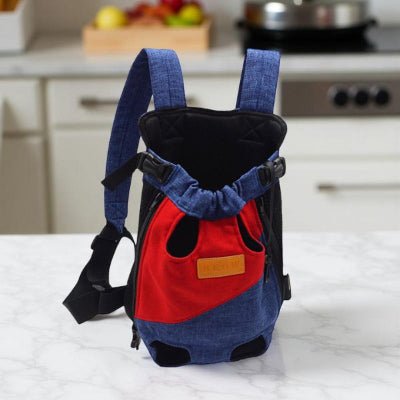 sac a dos chien ventral bleu rouge pour promenade confortable et sécurisée ExplorerPro