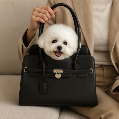 sac de transport pour chien - noir - bichon frisé souriant - Chic Voyager™