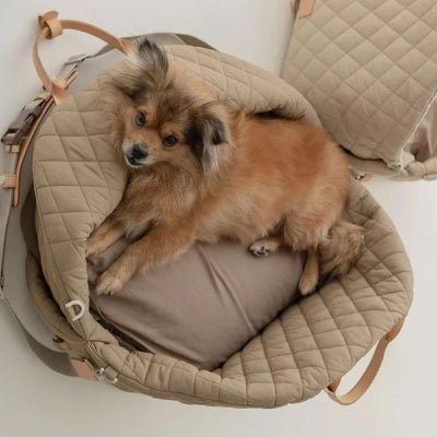 sac de transport pour chien beige avec coussin moelleux ChicSac™