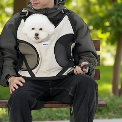 sac de transport pour chien portage frontal au parc confort bichon sur banc Hidream™