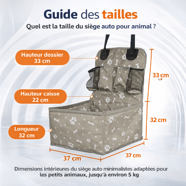 guide taille siege auto chien avec dimensions hauteur longueur largeur pour transport securise en voiture
