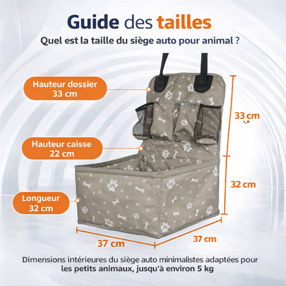 guide taille siege auto chien avec dimensions hauteur longueur largeur pour transport securise en voiture