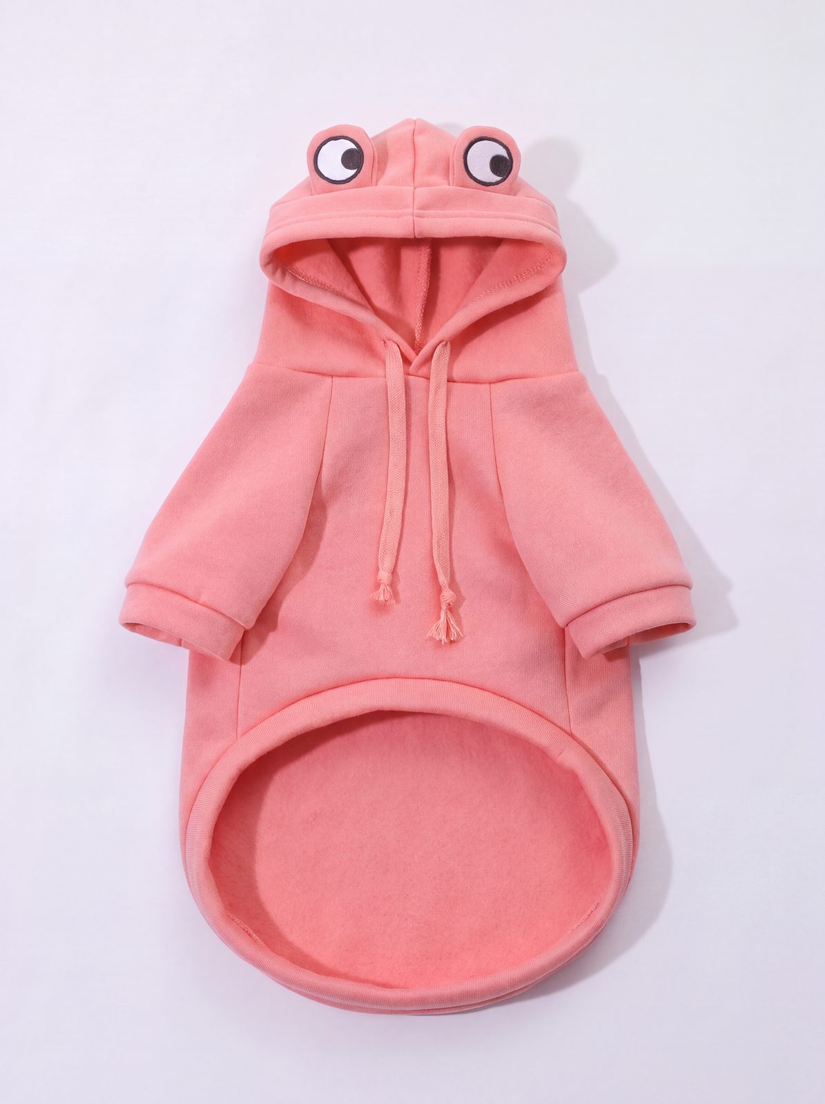 Sweat à capuche chien grenouille rose à yeux brodés, vue de face