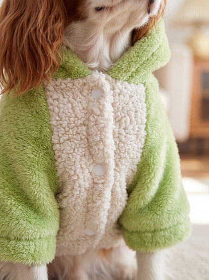 Gros plan sur les boutons-pression du sweat à capuche chien teddy sherpa